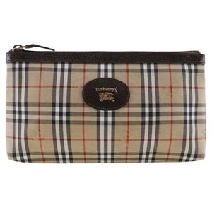 Burberry Nova Check Pouch Canvas Beige Tan Zipper